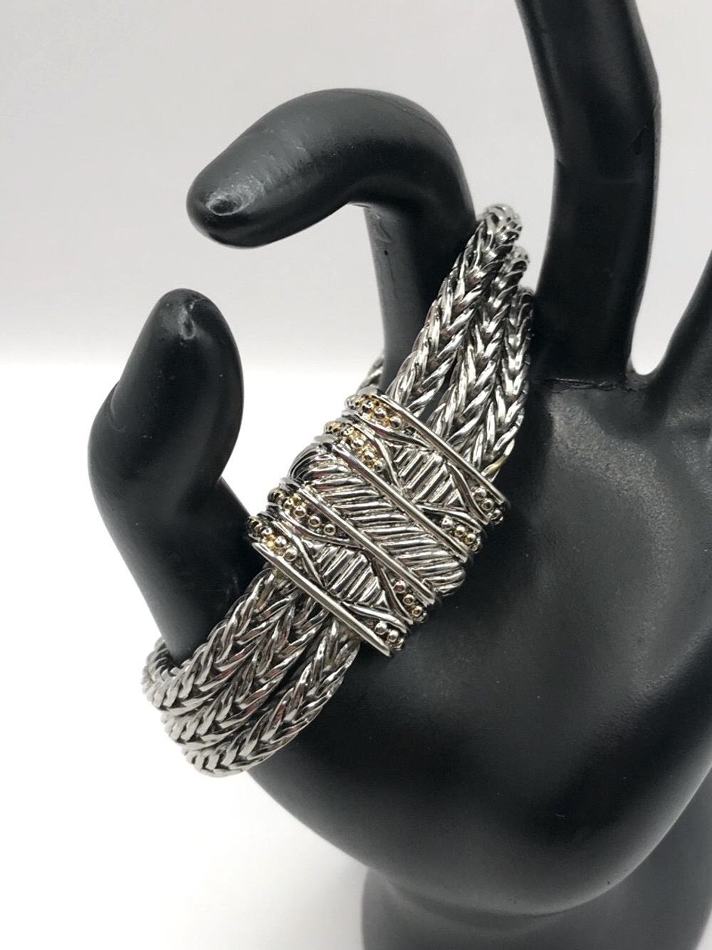 Silver-Tone with Gold-Tone Accents Triple Cable Bracelet